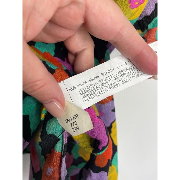 ZARA Trafaluc Small Floral Print Button-Up Shirt Open V-Neck Rolled Short Sleeve - Picture 13 of 16